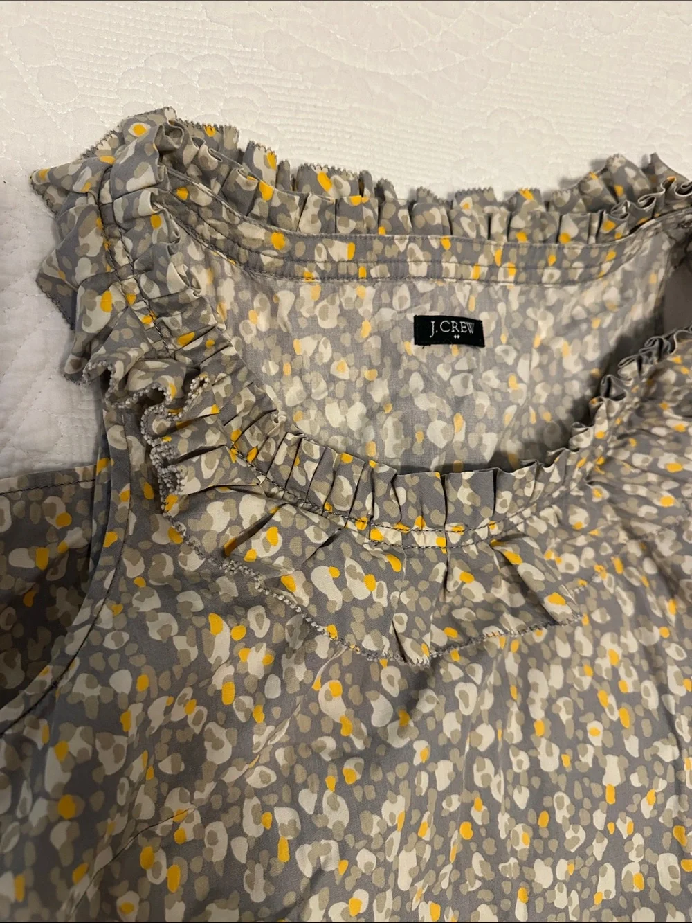 J. Crew Gray Floral Ruffle-Neck Sleeveless Camisole with Yellow Accents